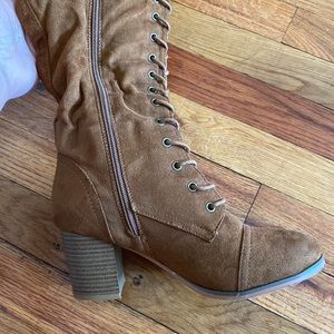 Nature Breeze brown suede knee high boots